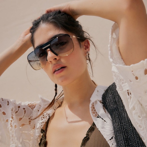 NWT Free People Dylan Aviator Sunglasses in Black - Picture 1 of 5